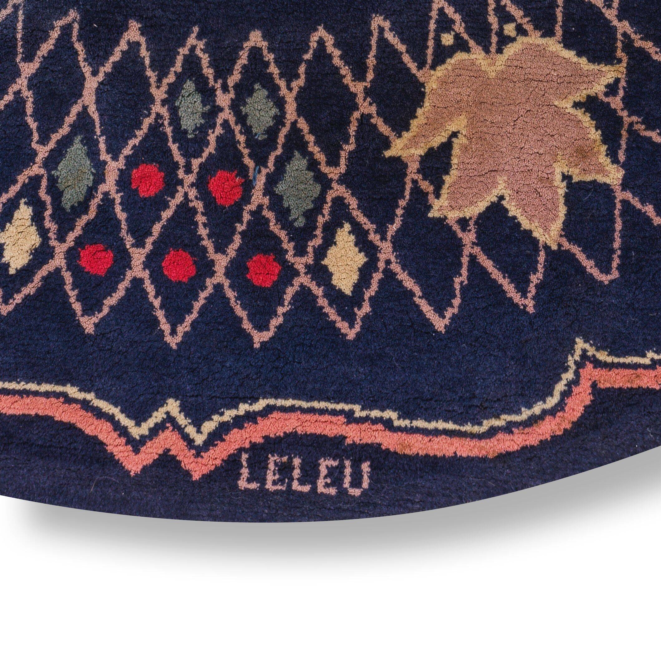 Vintage circular rug signed 'LELEU'