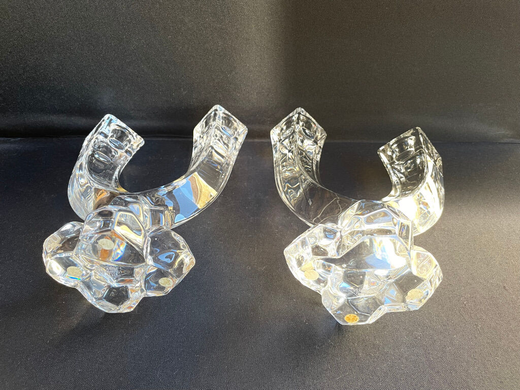 Cristallerie de Vannes le Châtel - Pair of torch candle holders - Cristal signé