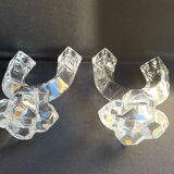 Cristallerie de Vannes le Châtel - Pair of torch candle holders - Cristal signé