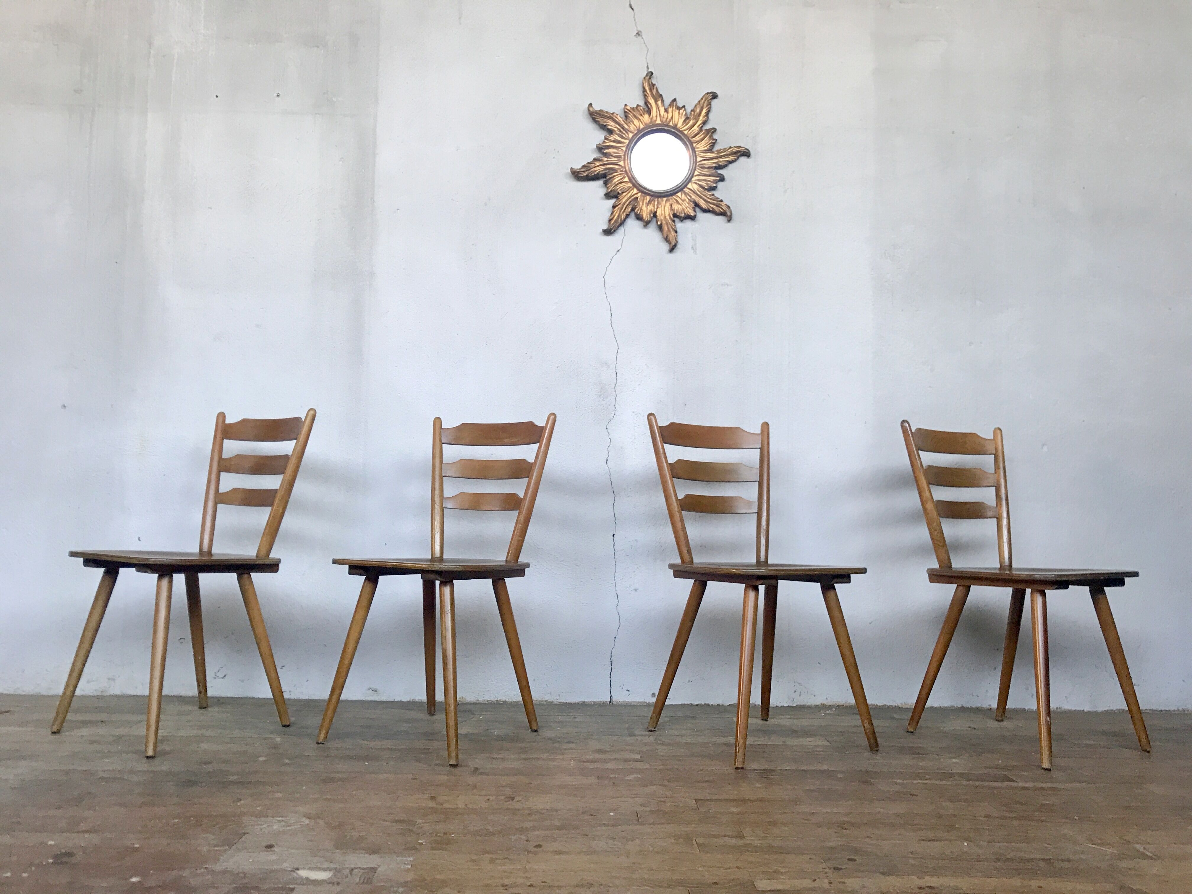 Series of 4 Scandinavian chairs or vintage wooden bistro