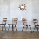 Series of 4 Scandinavian chairs or vintage wooden bistro