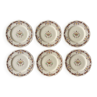6 large antique dessert plates in Longchamp earthenware