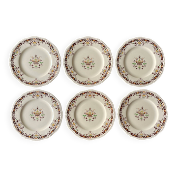 6 large antique dessert plates in Longchamp earthenware
