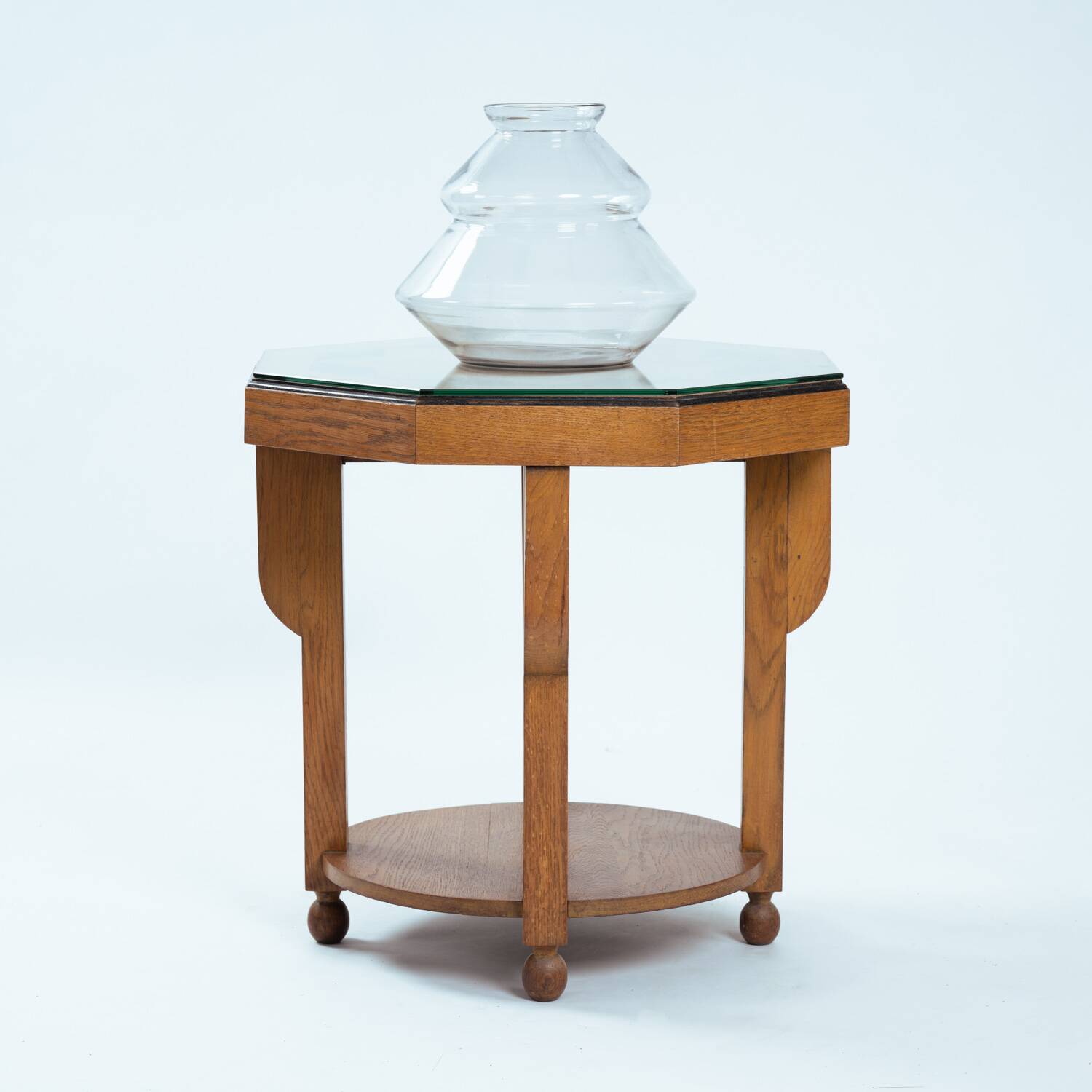 Dutch Art Deco octagonal sidetable in oak and ebony, 1920s