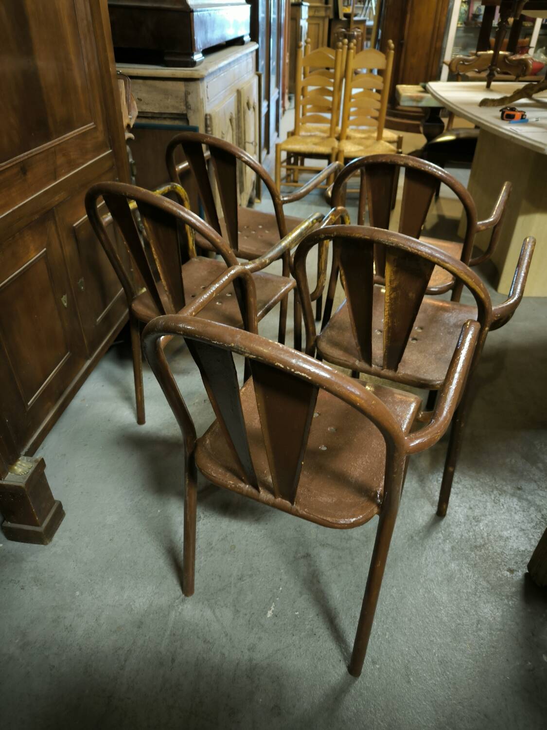 Set of 5 steel garden armchairs circa 1940/50