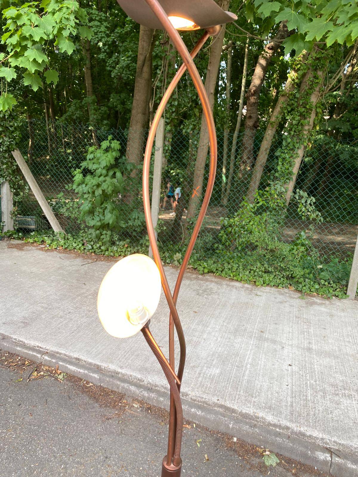 Vintage copper halogen floor lamp with braided arms