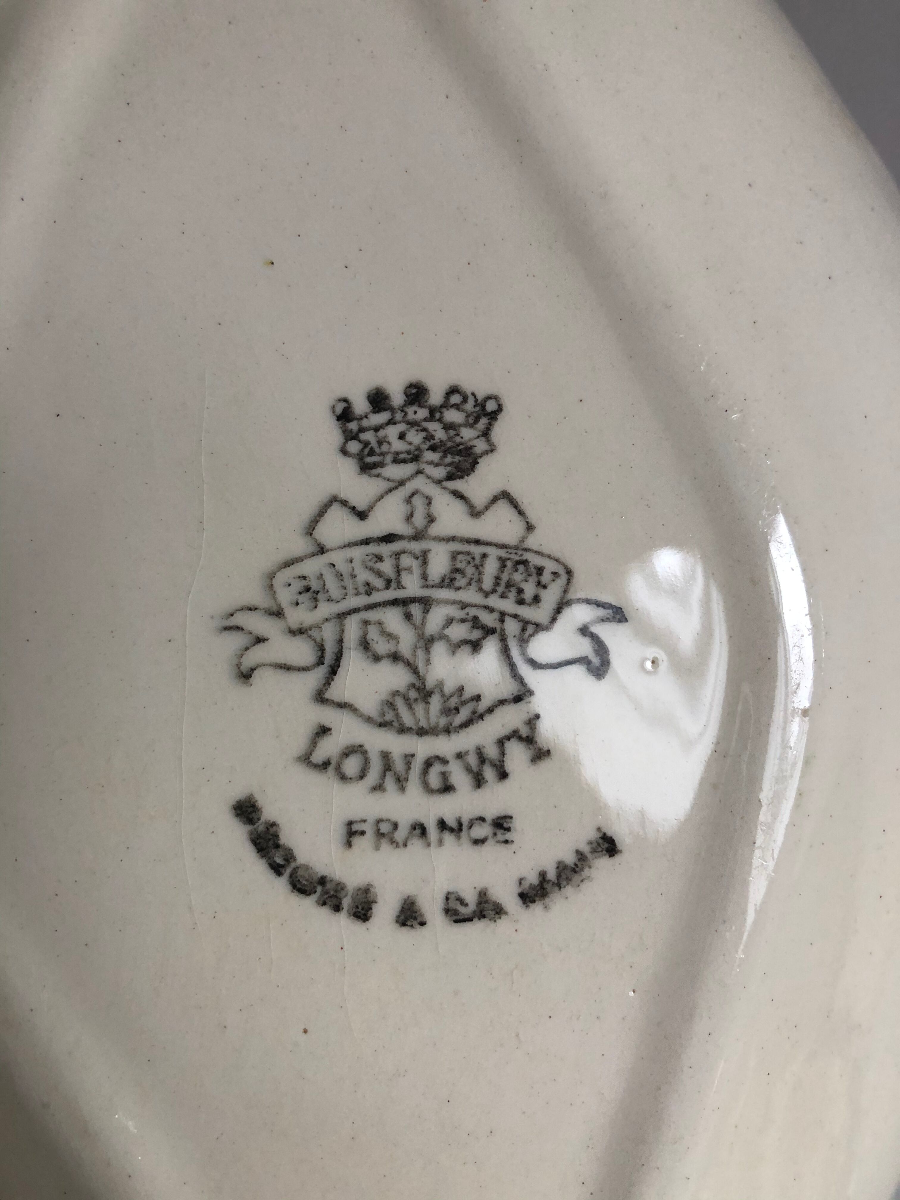 Pair of hand-decorated old Fleury Longwy France wood ravines