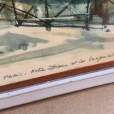 Lithograph notre dame et les bouquinistes signed by Marius Girard vintage