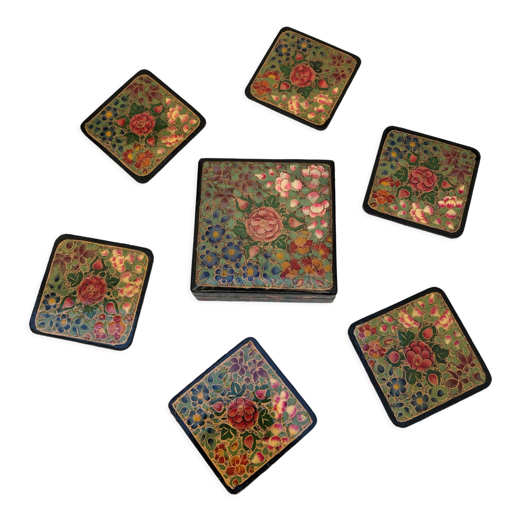 6 under glass decorated with flowers