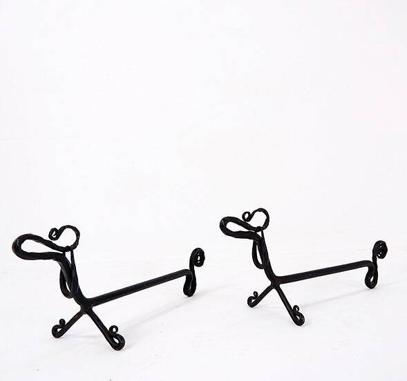 Pair of wrought iron dachshund andirons