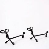 Pair of wrought iron dachshund andirons