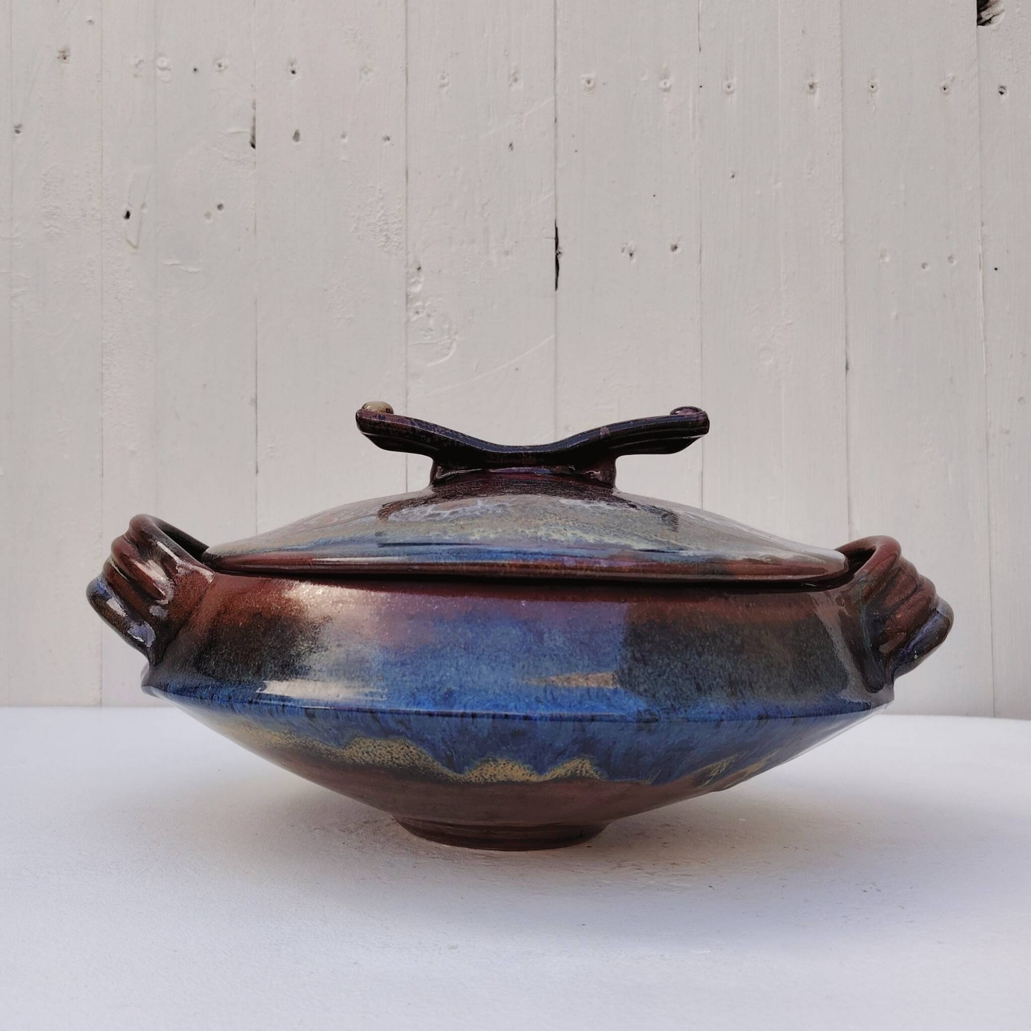 Large covered pot, soup tureen, glazed stoneware, Matthieu Liévois