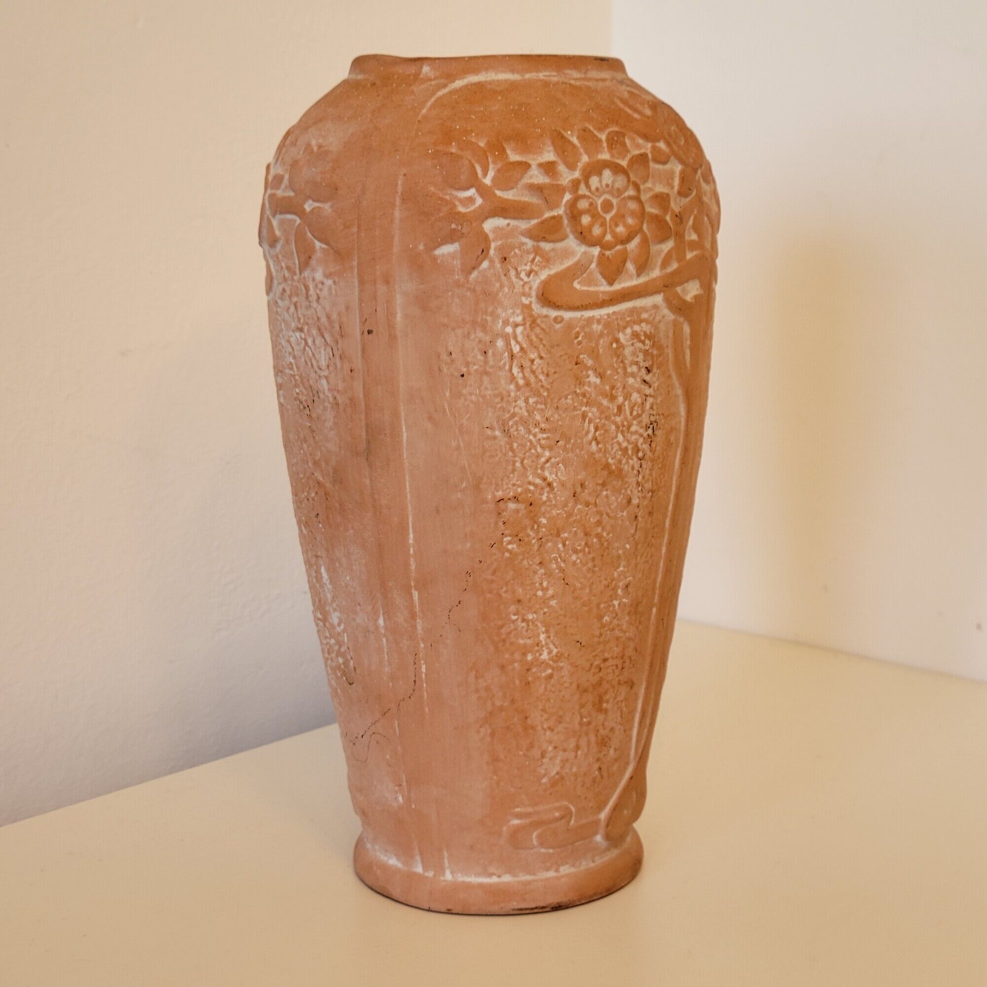 Terracotta vase sunflower decoration 1910, art nouveau
