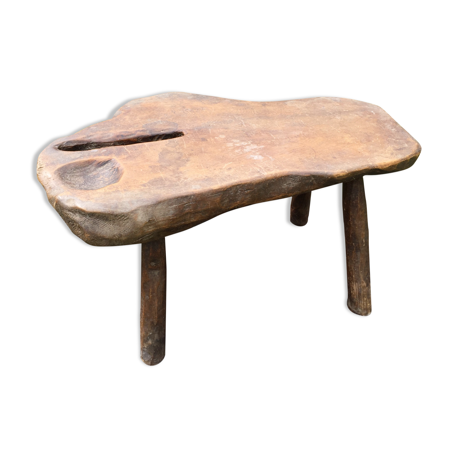 Brutalist vintage coffee table with 4 feet in oak