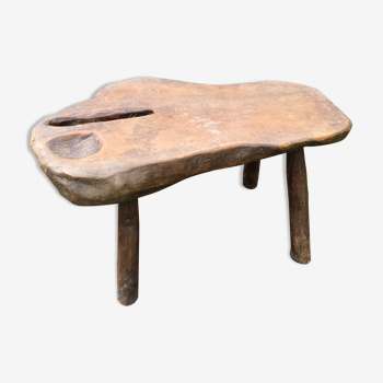 Brutalist vintage coffee table with 4 feet in oak