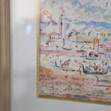 Painting View of Venice, pencil, watercolor and pastels, signed by Bernard Mangez