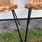 Pair of rattan foot black metal chairs