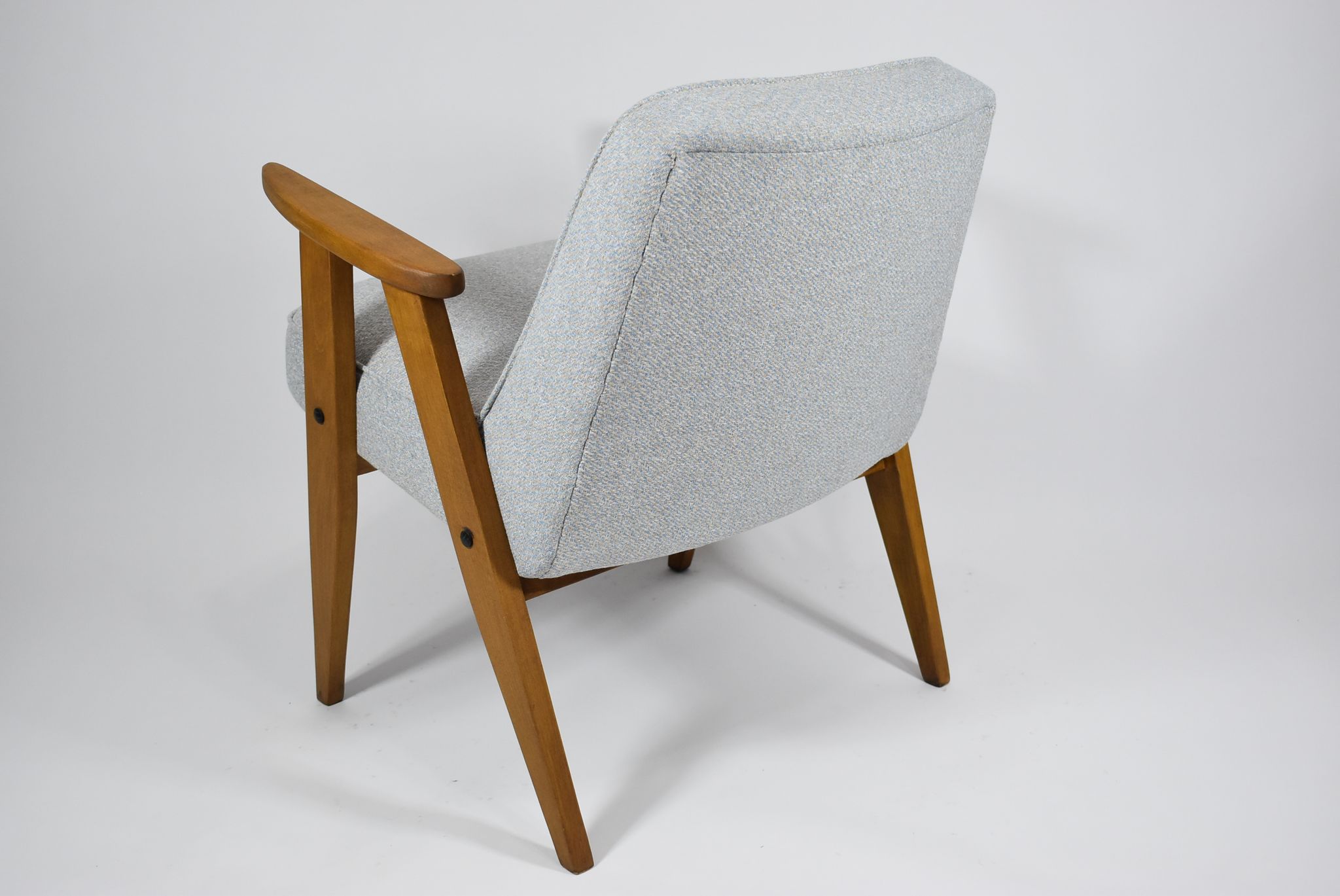 Vintage armchair model 366, fully renovated, designed by J. Chierowski, blue-grey fabric, teak wood