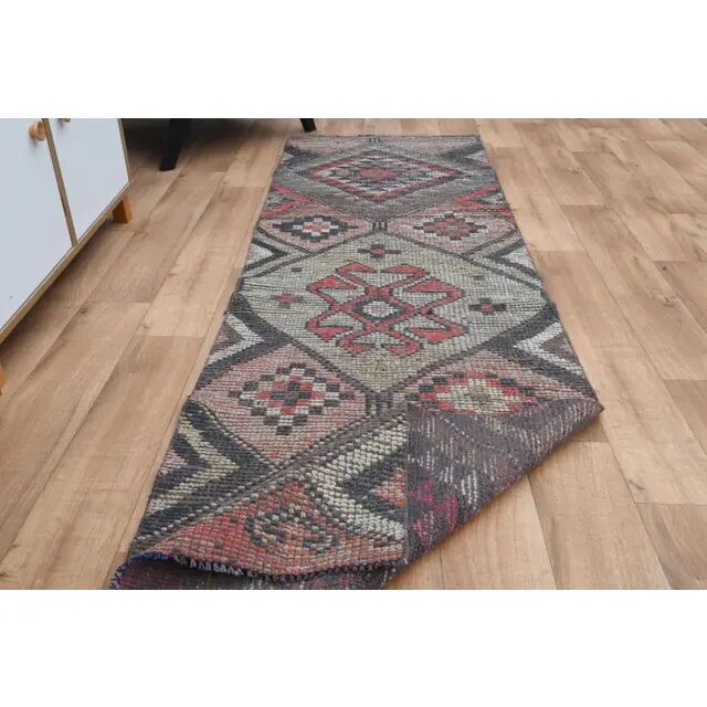 Boho Chic Turkish Pink Vintage Oushak Wool Runner Rug 82x271
