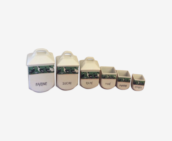 Lot de 6 anciens pots avec 3 couvercles gigogne