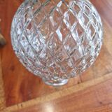 Old pendant light, structured glass globe - gilded brass