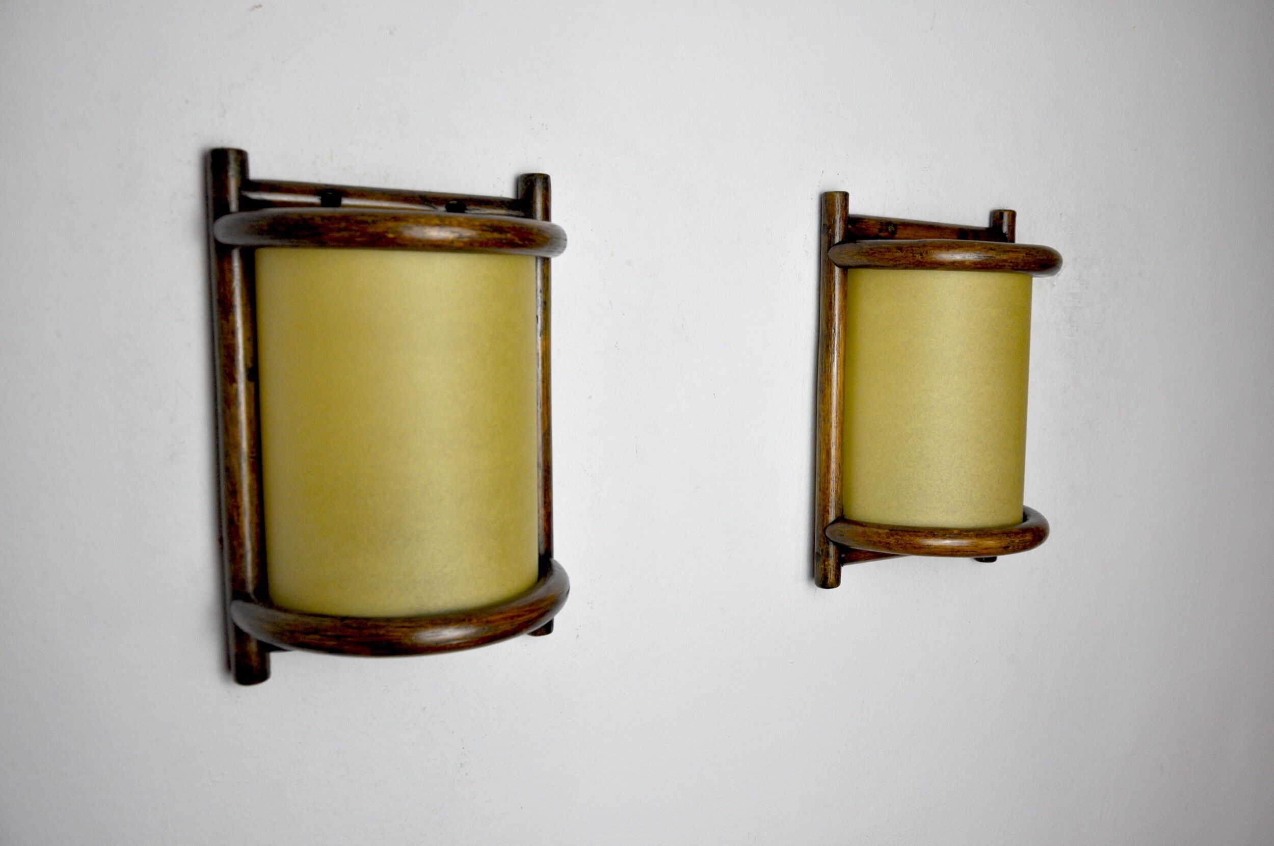Pair of rattan wall lights France 1960
