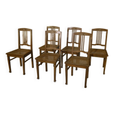 Set of 6 Art Deco oak cane chairs from the 1930s
