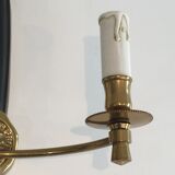 Pair of Black Lacquered Bronze Wall Lamps with Lions' Head Decorations. Around 1970