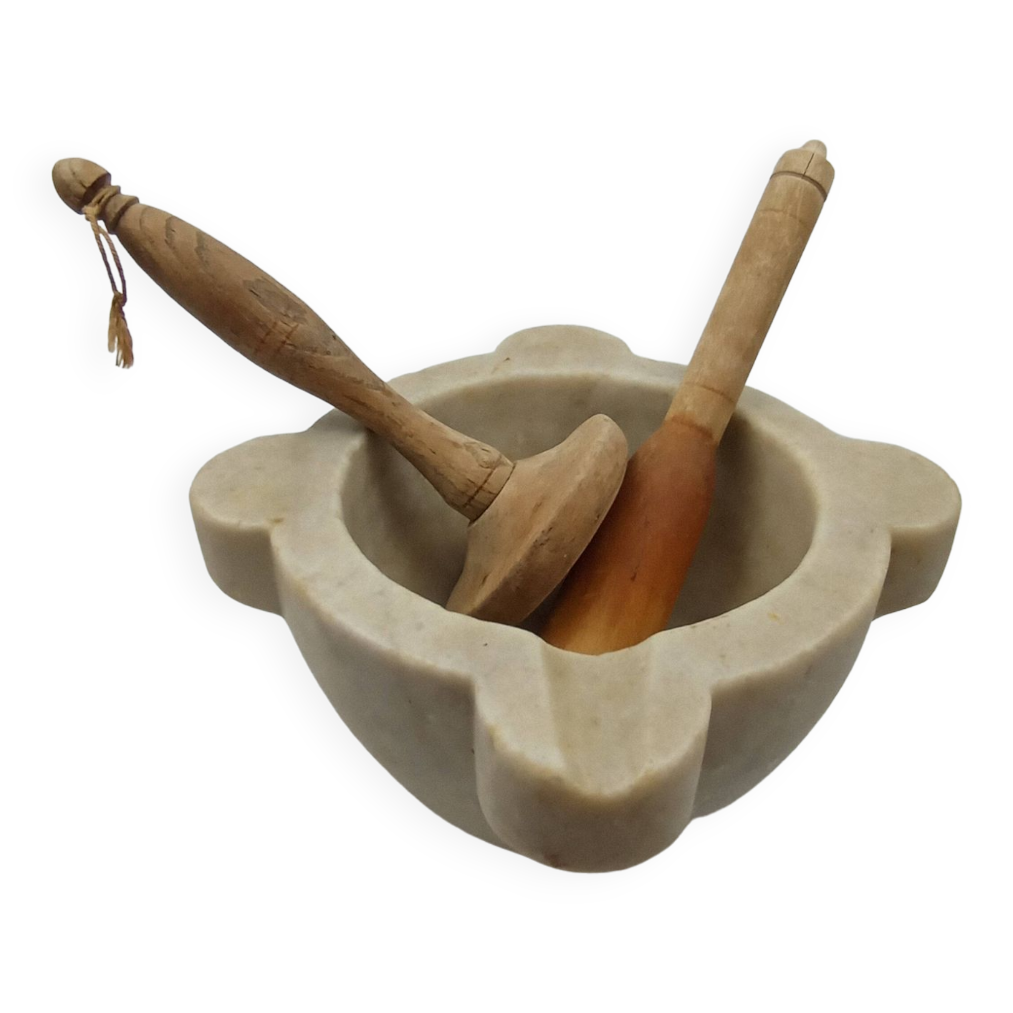 Large alabaster mortar with these two wooden pestles