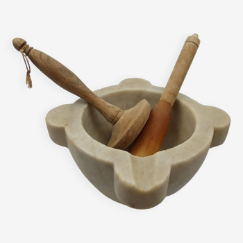 Large alabaster mortar with these two wooden pestles