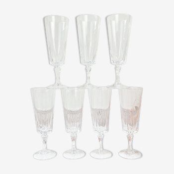 7 Champagne flutes Cristal D'Arques model "VERSAILLES"