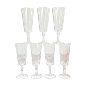 7 Champagne flutes Cristal D'Arques model "VERSAILLES"