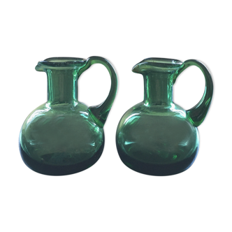 Set of 2 vials green glass