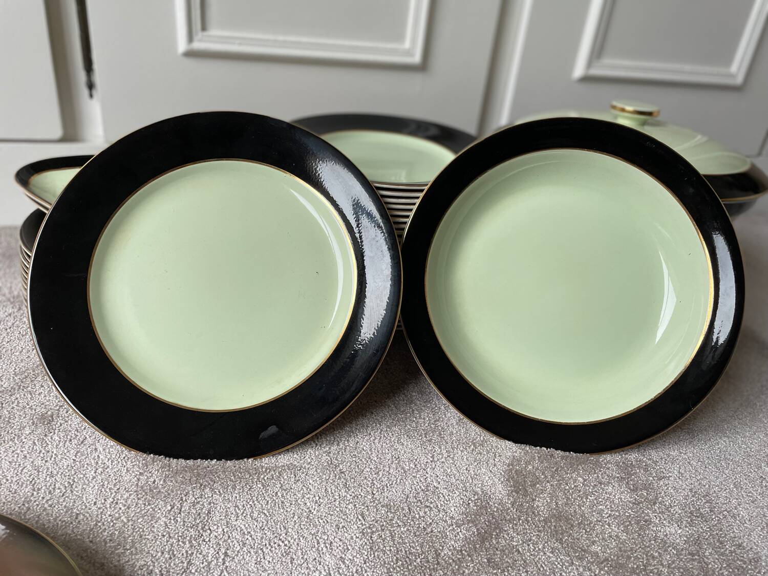 Dinner Service Year 50/60 Earthenware of Salins 53 Pieces Mint Black