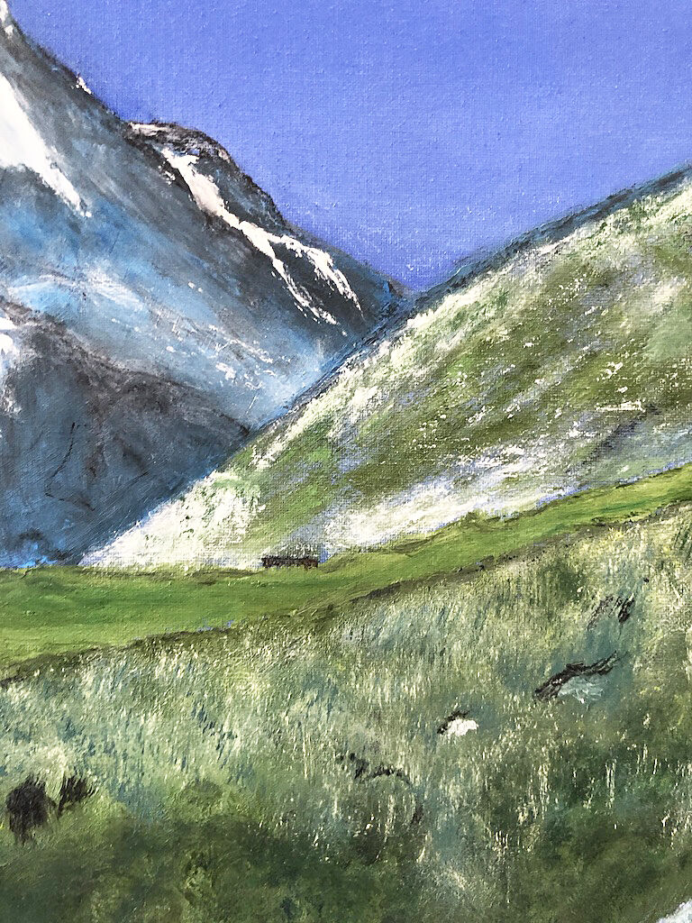 Painting mountain landscape