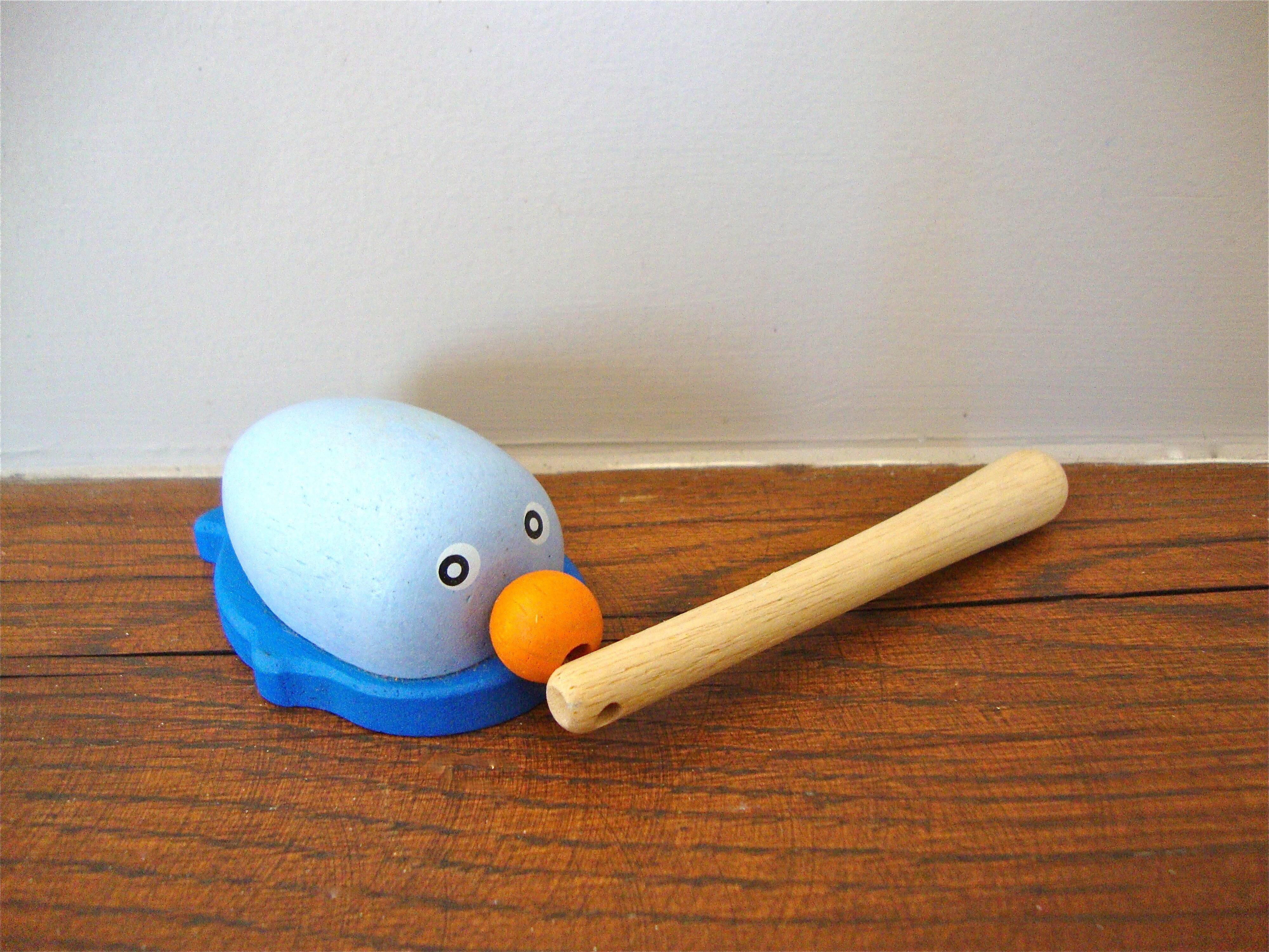 Blue wooden seal toy