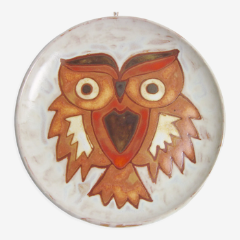 Owl plate to hang signed JG Picard Vallauris 1960s