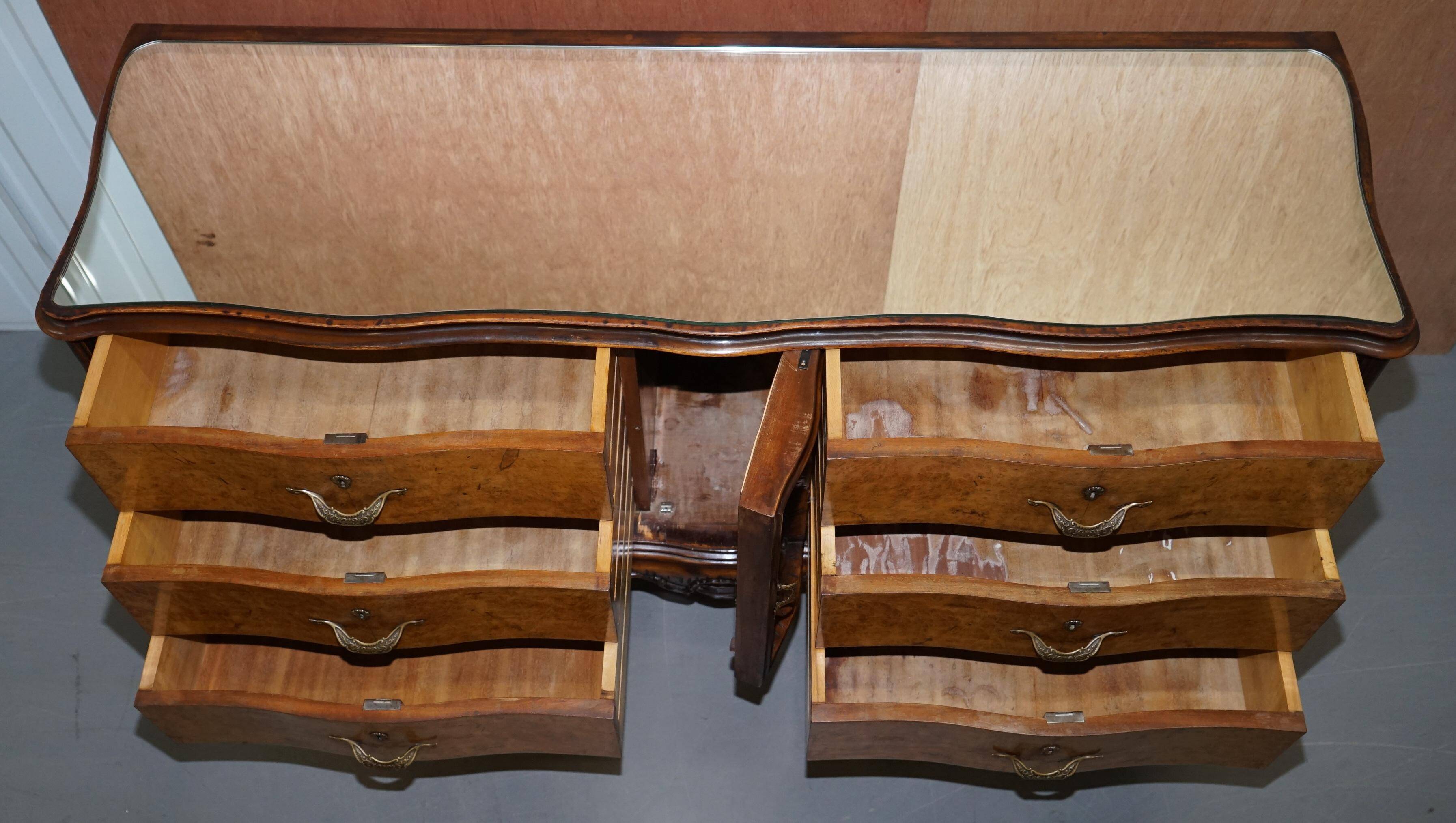 Vintage Italian Buffet in Walnut with Serpentine Front and Mirror Top