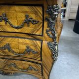 Louis XV style tomb chest of drawers in marquetry and marble