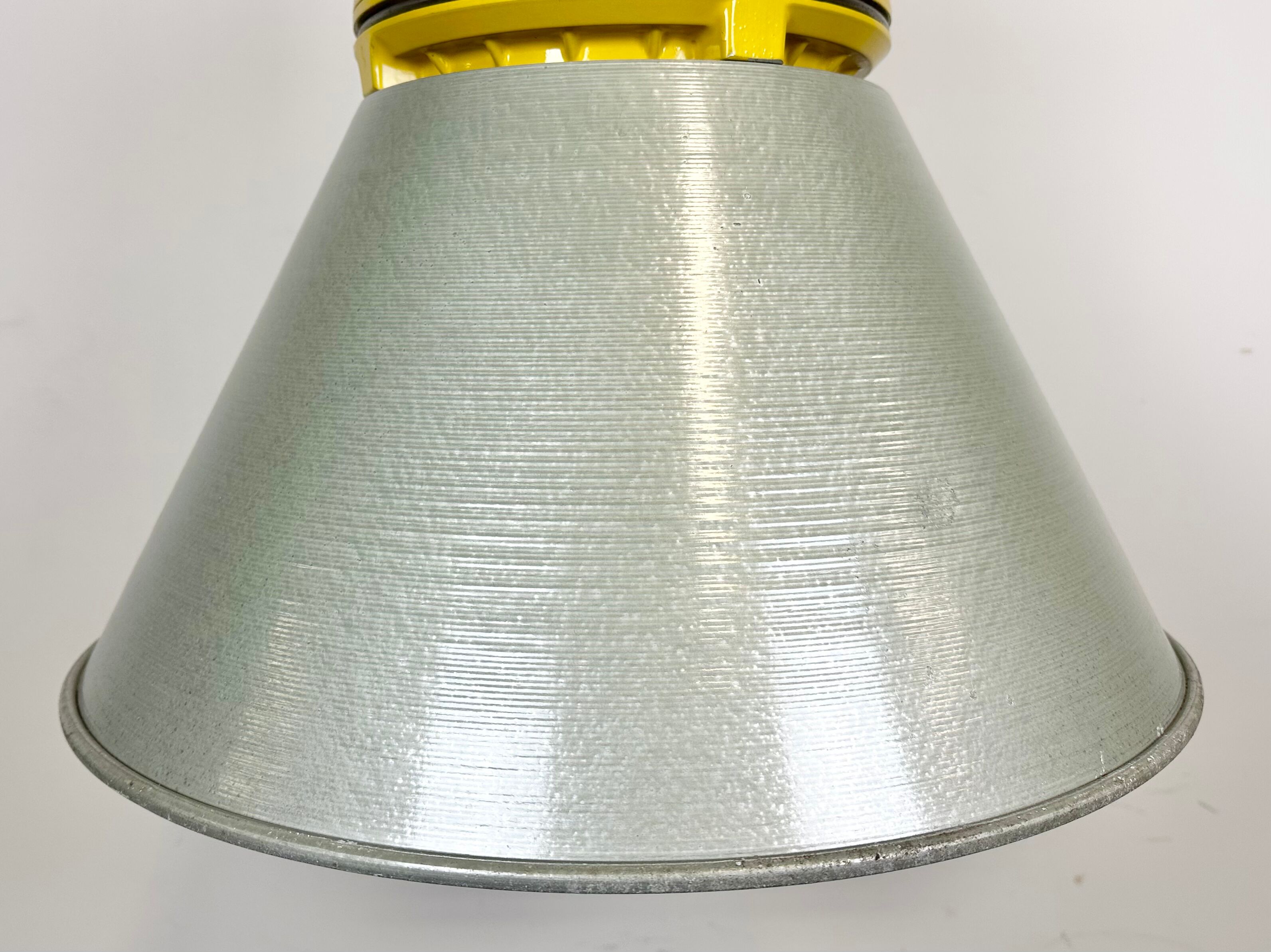 Yellow industrial explosion proof lamp with aluminium shade, 1990s