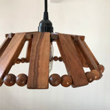 Suspension lamp in wood and vintage pearl