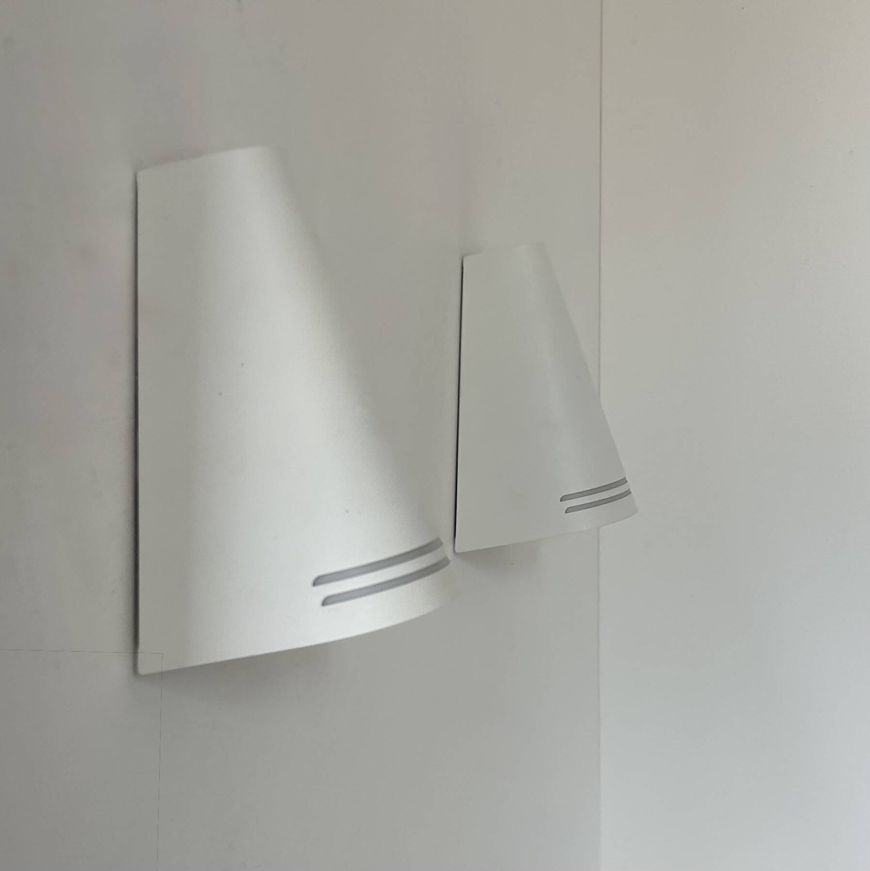 Pair of vintage wall lights, matte white metal, Netherlands, 1980s