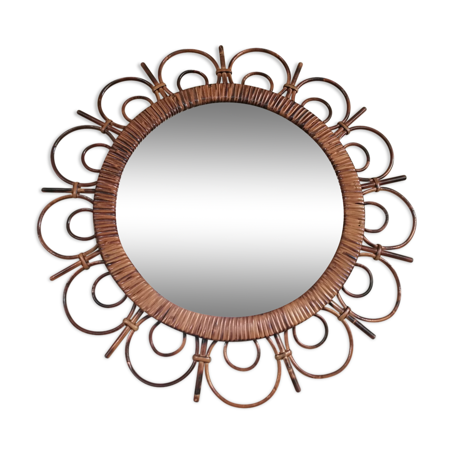 Miroir soleil en rotin vintage 57cm