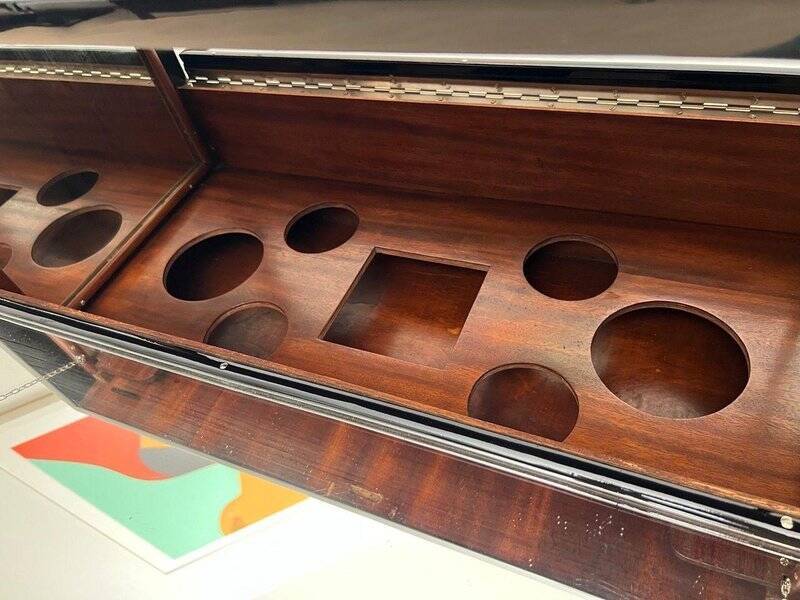 Art Deco Bar Cart in Black Lacquered Mahogany, Mirrored Glass & Chrome, France, 1930