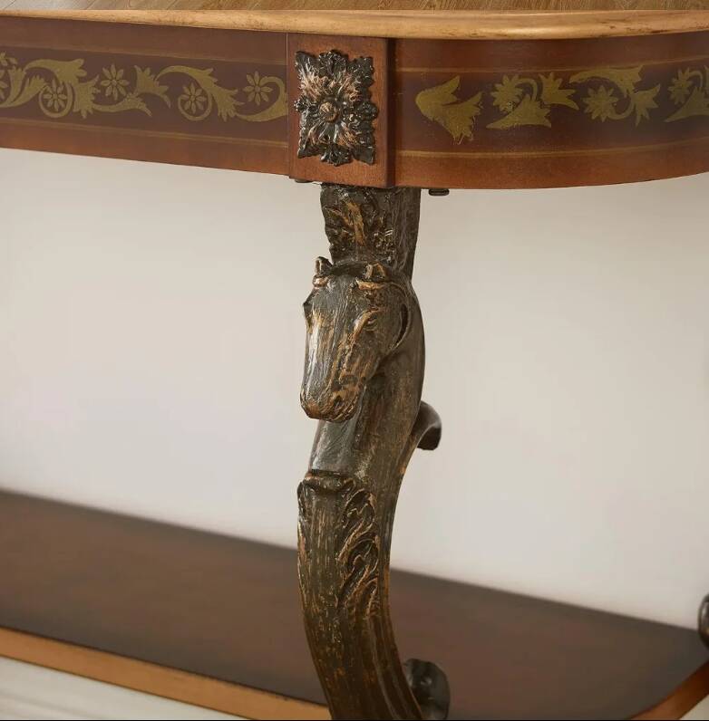 Masterpiece Floral Demilune Console Table with Horse Head Legs by Powell