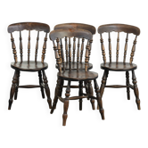Ensemble de 4 chaises de pub/bistro en bois Windsor anglaises antiques du 19ème siècle.