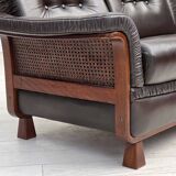 1970s, Scandinavian 3-seater sofa, furniture leather, teak wood legs.