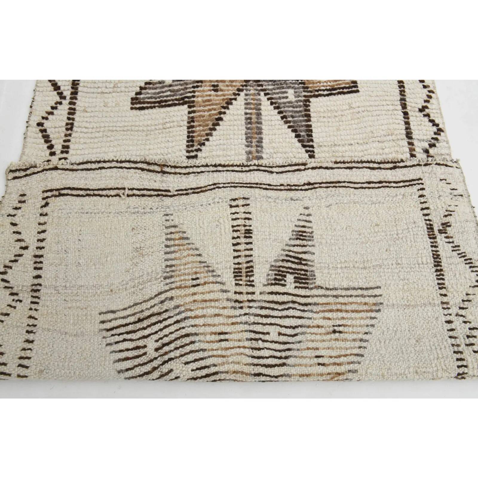 1970s vintage Turkish Oushak handmade wool cotton white runner rug 98x320