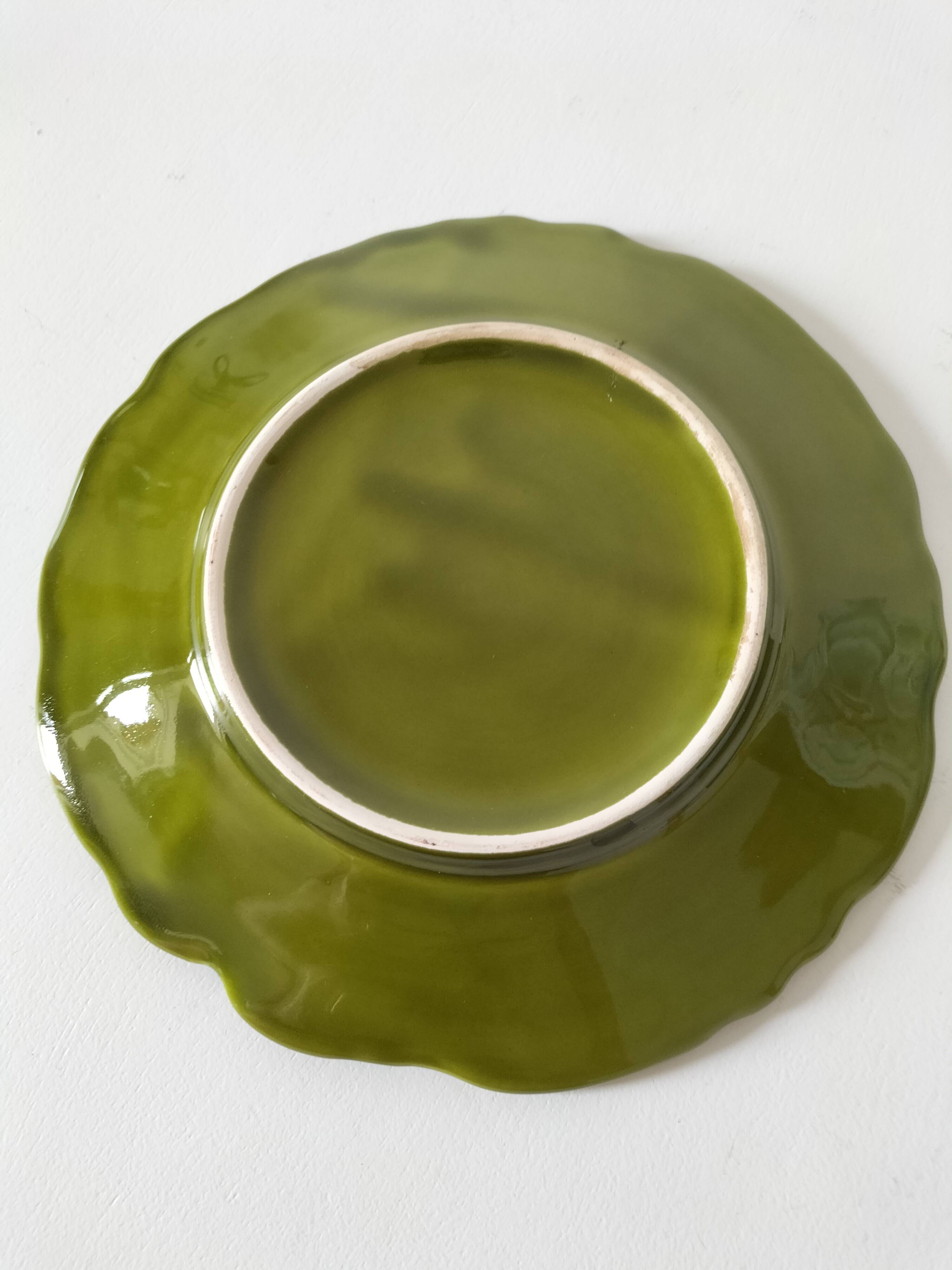 Vintage plate with olive green foliage relief