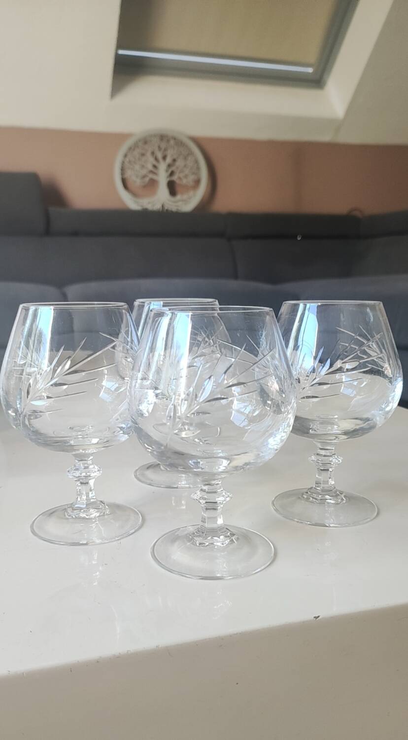Lot 6 Verres Cognac/Cristal Arques. Model Fleury engraved with Wheat Ears.